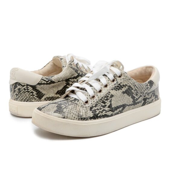 Sam Edelman Ethyl Faux Leather Snake Print Sneaker Grey White Running Shoes - Picture 1 of 10